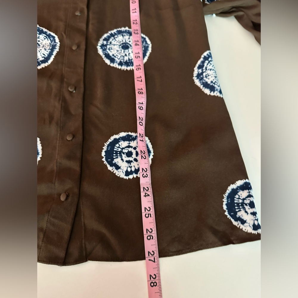 Alexis “Merlin” sapphire brown tie dye circle pattern button down blouse top S - Picture 6 of 9